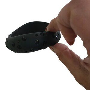 Stunning Vintage Matt Black Rhinestone Lucite Wavy Shaped Bangle Bracelet